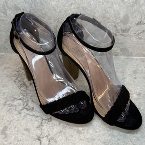 Sexy Black Ankle Strap Sandals Chunky 4"heel US Size 8, UK 6 Great Condition‎